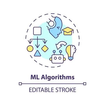 2D customizable thin line icon ML algorithms concept Stock Illustration