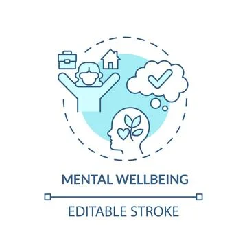 2D customizable thin line icon mental wellbeing concept Stock Illustration