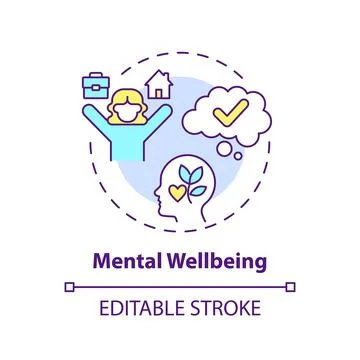 2D customizable thin line icon mental wellbeing concept Stock Illustration