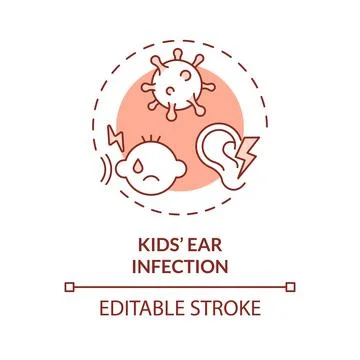 2D customizable thin line icon kids ear infection concept Stock Illustration