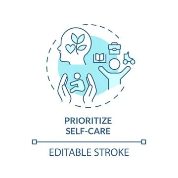2D customizable thin line icon prioritize self care concept Stock Illustration