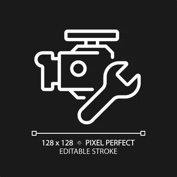 2D customizable thin line white car engine repair icon Stock Illustration