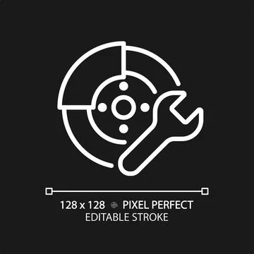 2D customizable thin line white car disc brake repair icon Stock Illustration