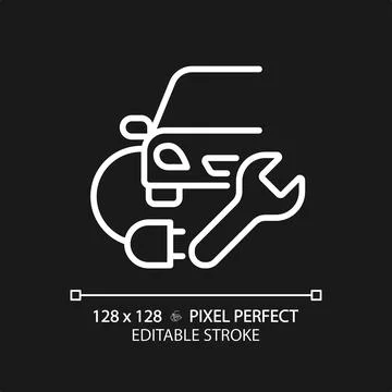 2D customizable thin line white electric car charging icon Stock Illustration