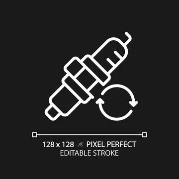 2D customizable thin line white car spark plug icon Stock Illustration