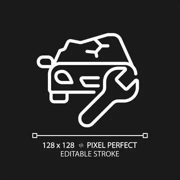 2D customizable thin line white car damage icon Stock Illustration