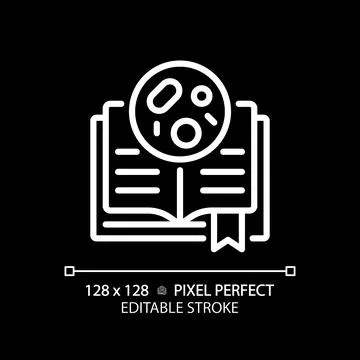 2D customizable thin line white book with bacteria icon Stock Illustration