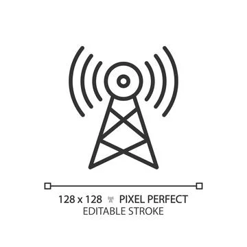 2D customizable thin linear black satellite tower icon Stock-Illustration