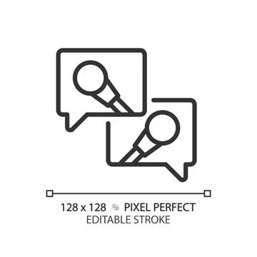 2D customizable thin linear black media interview icon Stock Illustration