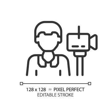 2D customizable thin linear black cameraman icon Stock Illustration