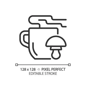 2D customizable thin linear black mushroom tea icon Stock Illustration