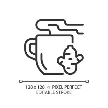 2D customizable thin linear black ginger tea icon Stock Illustration