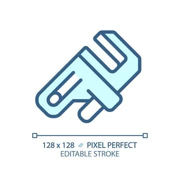 2D customizable thin linear blue adjustable wrench icon Stock Illustration