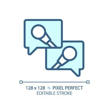 2D customizable thin linear blue media interview icon Stock Illustration