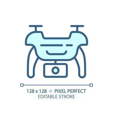 2D customizable thin linear blue drone icon Stock Illustration