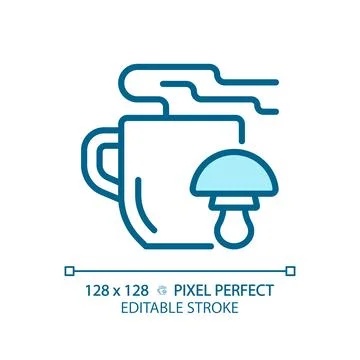 2D customizable thin linear blue mushroom tea icon Stock Illustration
