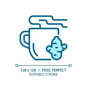 2D customizable thin linear blue ginger tea icon Stock Illustration