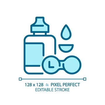 2D customizable thin linear blue contact lens solution icon 库存插图