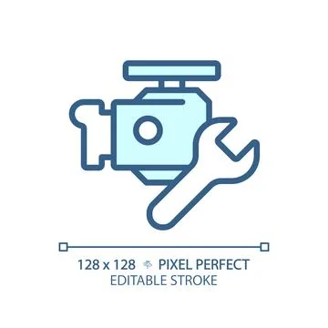 2D customizable thin linear blue car engine repair icon Stock Illustration