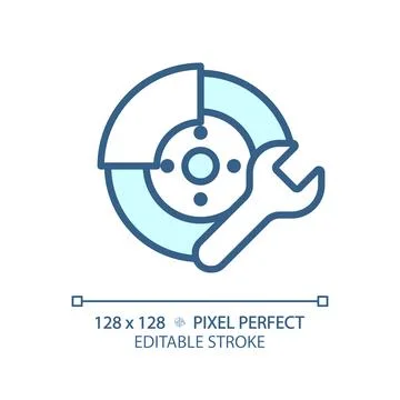 2D customizable thin linear blue car disc brake repair icon Stock Illustration