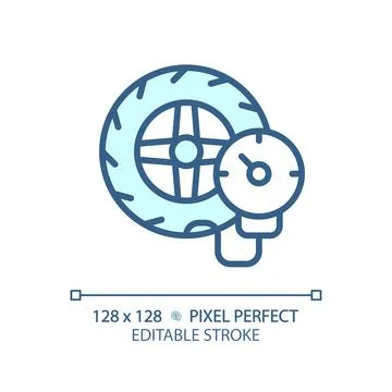 2D customizable thin linear blue tire inflate icon Stock Illustration