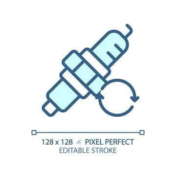 2D customizable thin linear blue car spark plug icon Stock Illustration