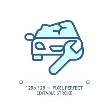 2D customizable thin linear blue car damage icon Stock Illustration