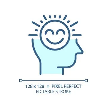 2D customizable thin linear blue positive thinking icon Stock Illustration