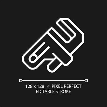 2D customizable thin linear white adjustable wrench icon Stock Illustration