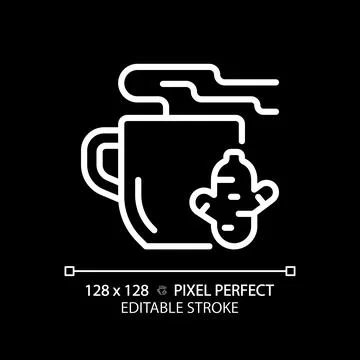 2D customizable thin linear white ginger tea icon Stock Illustration
