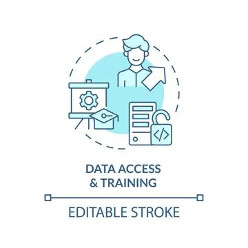 2D data access and training concept linear icon Stock Illustration