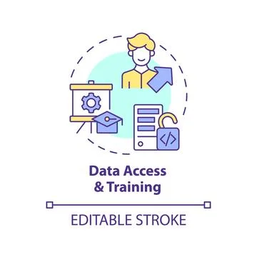 2D data access and training concept linear icon Stock Illustration