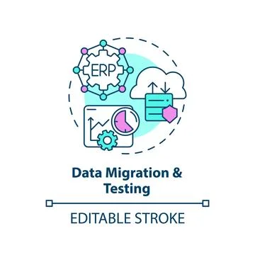 2D data migration and testing line icon concept Stock Illustration