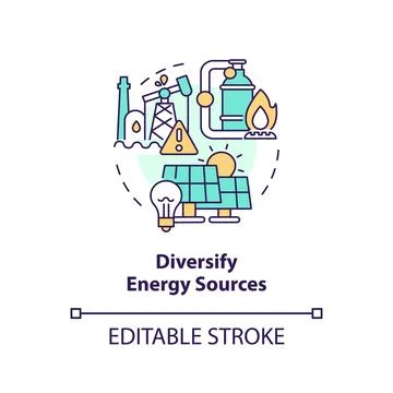 2D diversify energy sources concept icon Stock Illustration