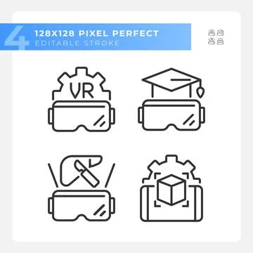 2D editable black VR, AR and MR line icons pack 스톡 일러스트