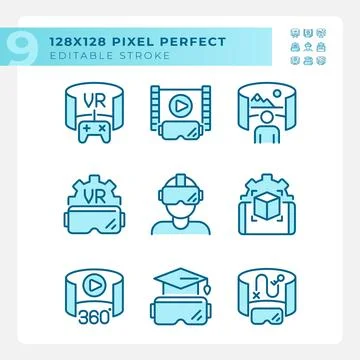 2D editable blue VR, AR and MR icons pack 스톡 일러스트