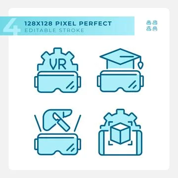 2D editable blue VR, AR and MR line icons pack イラスト素材