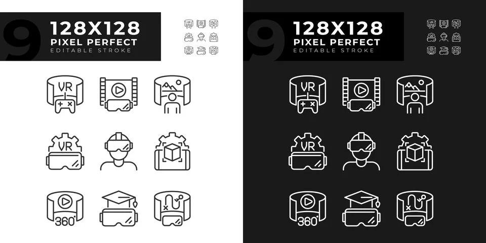 2D editable light and dark VR, AR and MR icons pack イラスト素材
