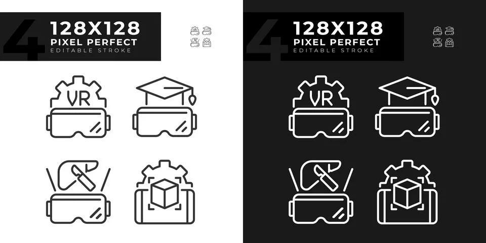 2D editable light and dark VR, AR and MR line icons pack イラスト素材