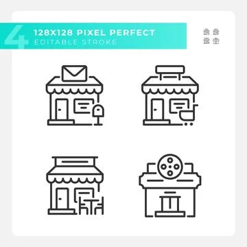 2D editable pixel perfect black building icons Ilustración de archivo