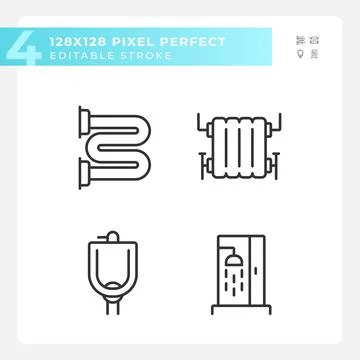 2D editable pixel perfect black plumbing icons Illustrazione stock