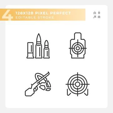 2D editable pixel perfect black weapons icons Stock Illustration