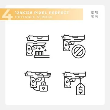 2D editable pixel perfect black weapons icons Stock Illustration