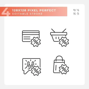2D editable pixel perfect black discounts icons Illustrazione stock