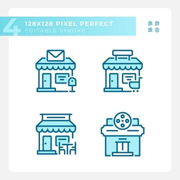2D editable pixel perfect blue building icons Ilustración de archivo