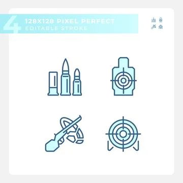2D editable pixel perfect blue weapons icons Stock Illustration