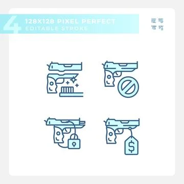 2D editable pixel perfect blue weapons icons Stock Illustration
