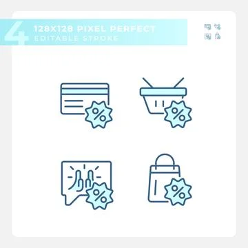 2D editable pixel perfect blue discounts icons Illustrazione stock