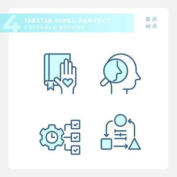 2D editable pixel perfect blue soft skills icons Stock Illustration