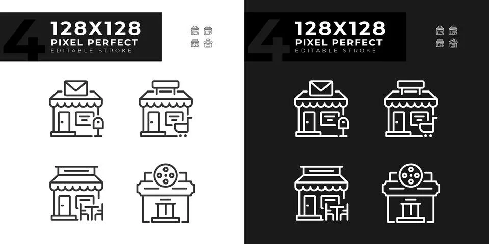 2D editable pixel perfect building icons Ilustración de archivo